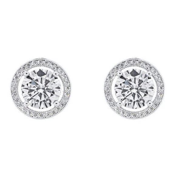 CATE & CHLOE • Ariel White Gold Halo Simulated Diamond Crystals Earrings - Picture 1 of 3